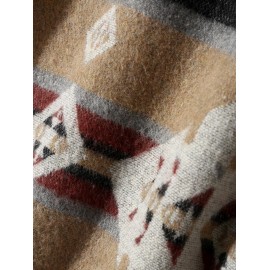 Men's Vintage Ethnic Aztec Geometric Print Pocket Design Woolen Shacket Jacket